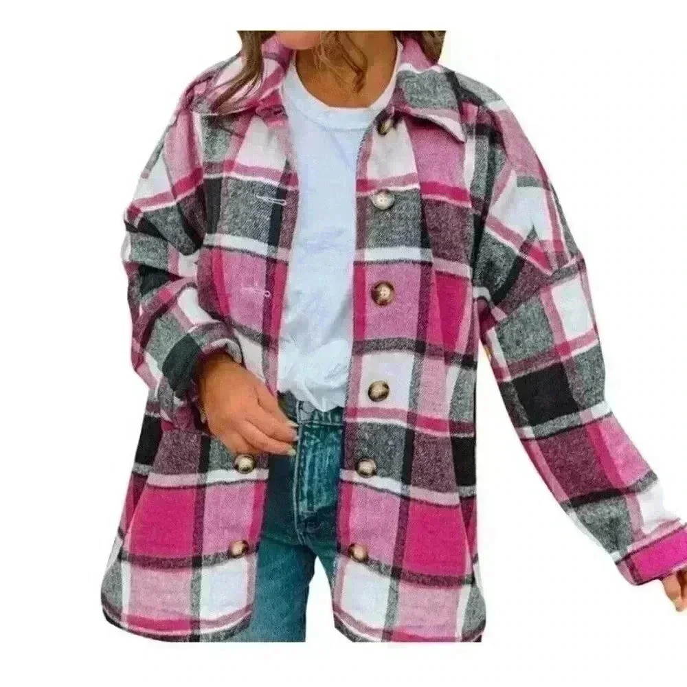 Womens Casual Size Large Shacket Jacket Long Sleeve Button Down Shirts